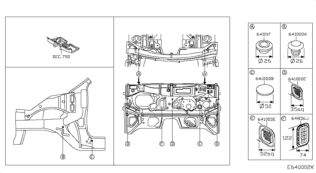 Планка капота, крепления PLUG LAYOUT (02.08 - н.в.)