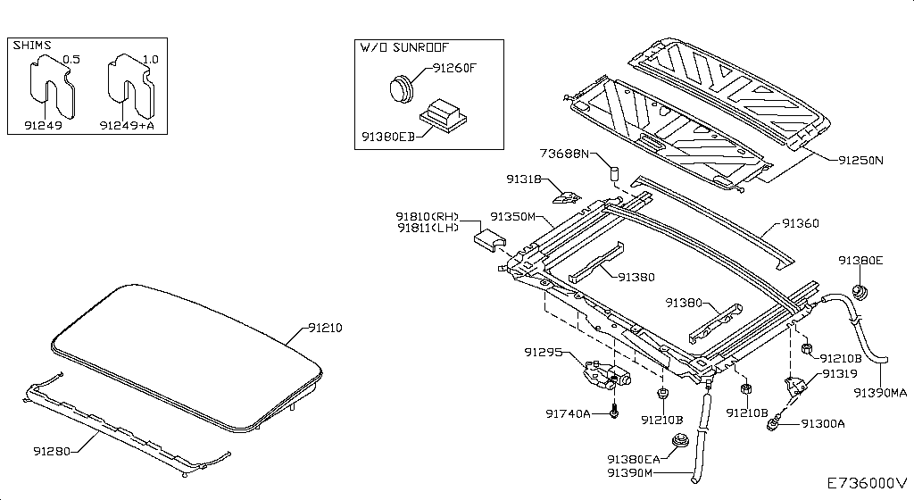 Части люка SUNROOF PARTS (11.02 - 08.03)