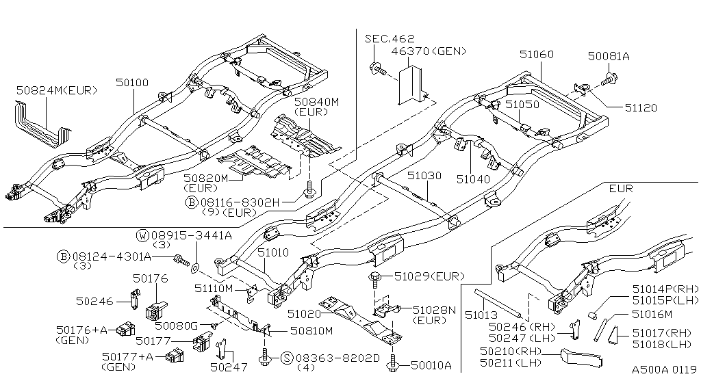 Каркас FRAME ASSY & MEMBER (10.97 - 06.99)