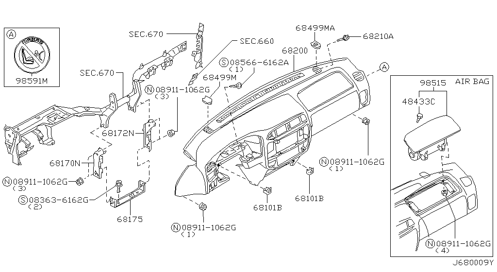 Приборная панель, панель, крышка INST FITTING (07.01 - 10.02)