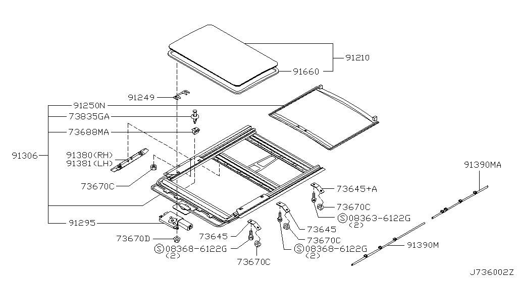 Части люка F/SUNROOF (07.01 - 10.02)