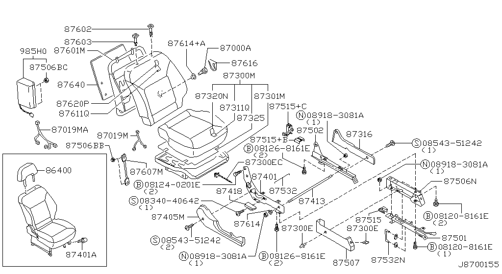 Переднее сиденье WITH HEAT A/B RH MANUAL SEAT (07.04 - 10.05)