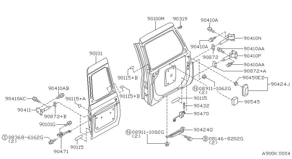 Панели и крепления задней двери PANEL FITTING (10.97 - 02.00)