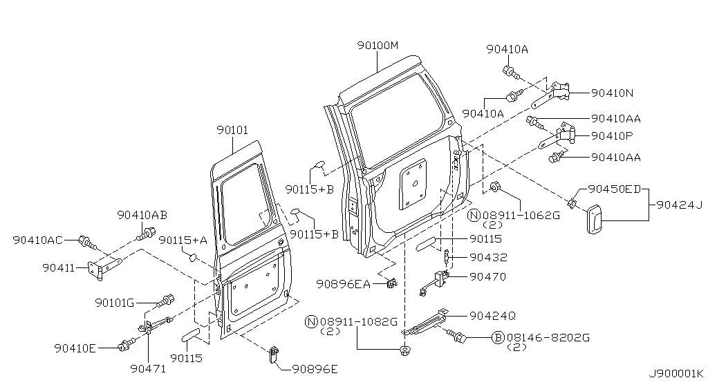 Панели и крепления задней двери PANEL FITTING (02.00 - 10.02)